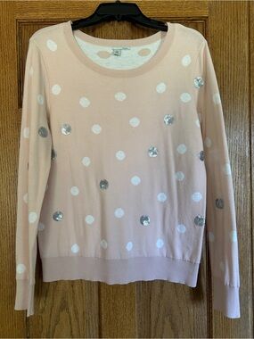 Halogen Blush Pink Sweater Silver Sequin & White Circles. Women’s Size Medium